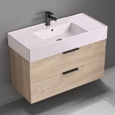 Floating Bathroom Vanity, Modern, 40 inch, Pink Ceramic Sink